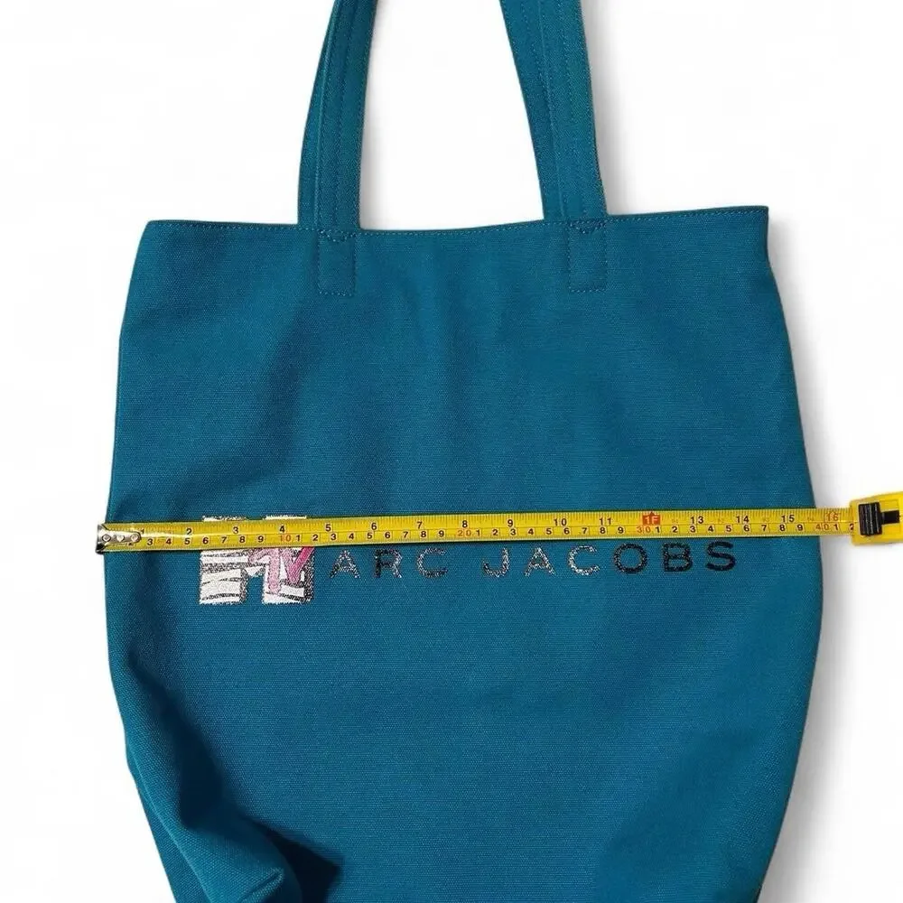 Marc Jacobs x MTV Blue Canvas Tote Bag - Used Stylish Graphic Logo Shopper Bag - Picture 5 of 8